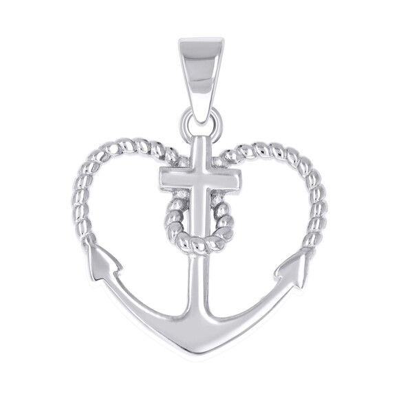 Jorie Jewelry - 925 Sterling Silver Womens Rope Heart Anchor Cross Religious Pendant